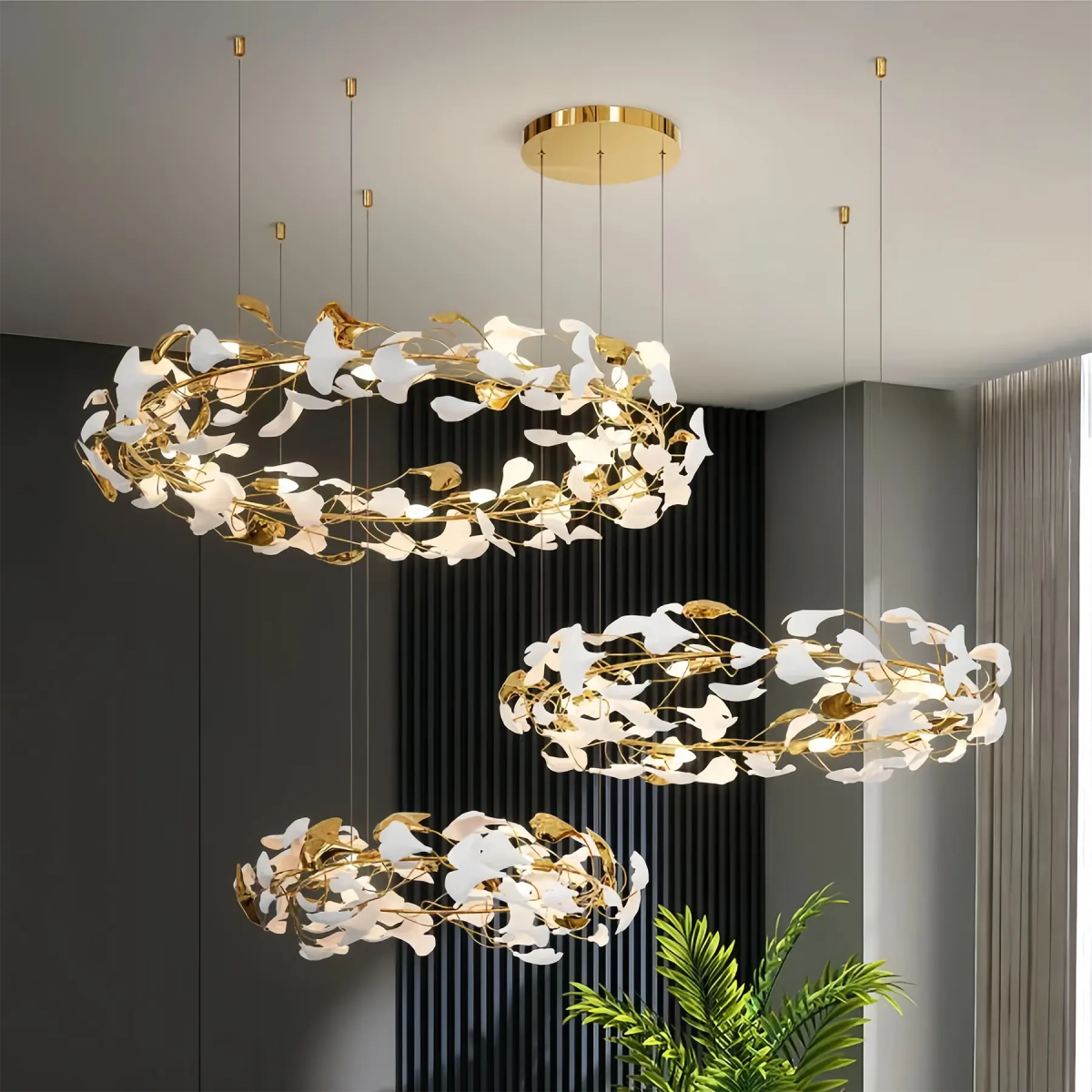 Ceramic Ginkgo Rings Branch Chandelier - Auralume